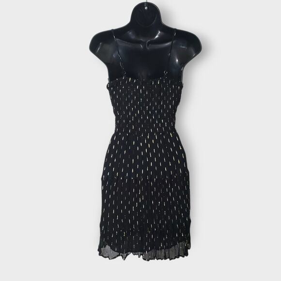 Angie Keyhole Cutout Smocked Mini Dress Black Gold Sz Small Boho Summer *FLAW* - Picture 6 of 13